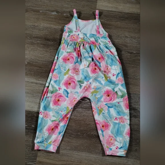 Toddler Girl Cute Strap Jumpsuit One-piece Romper floral with Pockets Size 100 - Picture 5 of 12